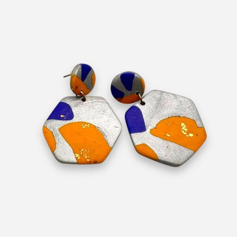 Chunky boho statement earrings handmade silver gold yellow blue